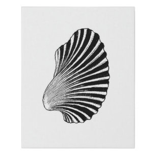 Scallop Shell Block Print, Black and White Faux Canvas Print