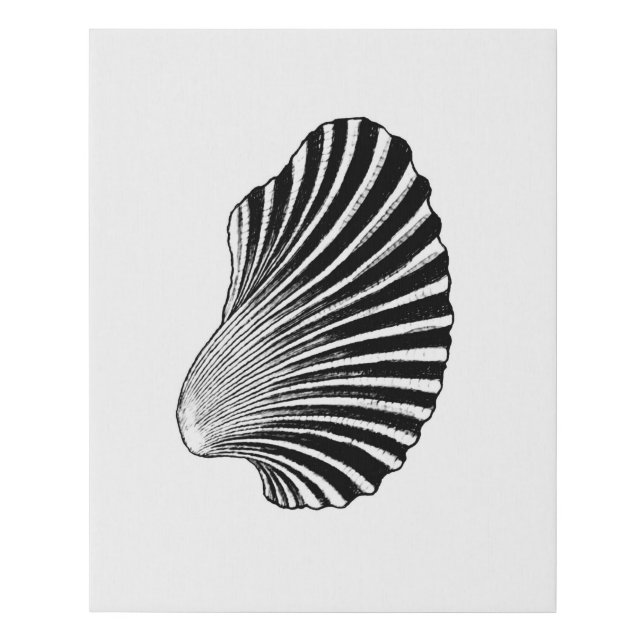 Scallop Shell Block Print, Black and White  Faux Canvas Print (Front)
