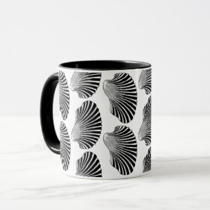 Scallop Shell Block Print, Black and White Mug