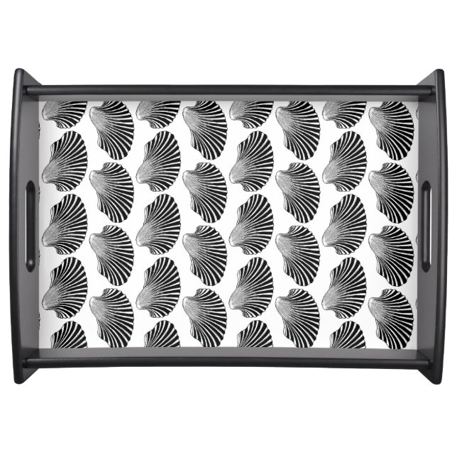 Scallop Shell Block Print, Black and White  Serving Tray (Front)