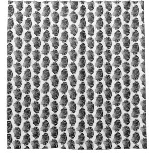 Scallop Shell Block Print, Black and White Shower Curtain