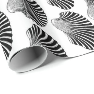 Scallop Shell Block Print, Black and White Wrapping Paper