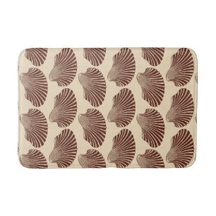 Scallop Shell Block Print, Brown and Beige Bathroom Mat