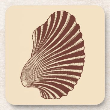 Scallop Shell Block Print, Brown and Beige Beverage Coaster Scallop Shell Block Print, Brown and Beige Beverage Coaster