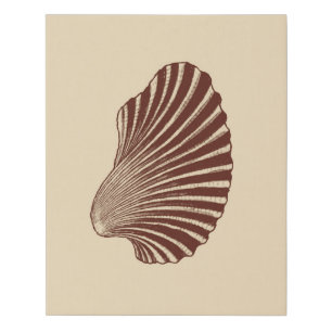 Scallop Shell Block Print, Brown and Beige Faux Canvas Print