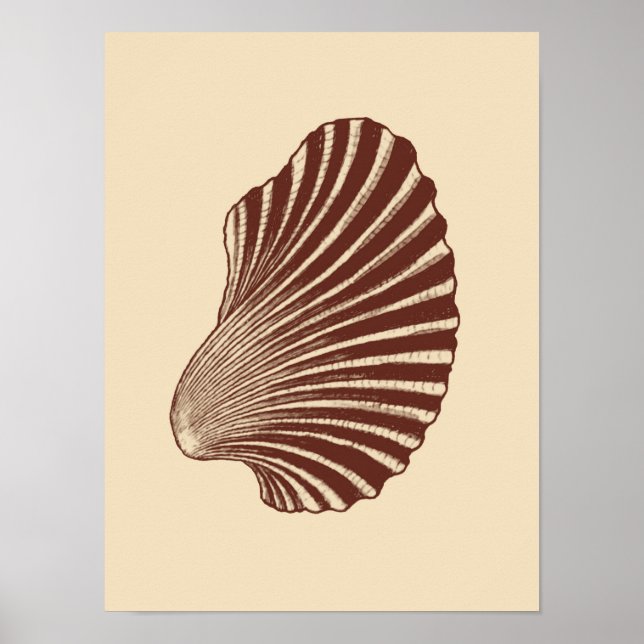 Scallop Shell Block Print, Brown and Beige Poster (Front)