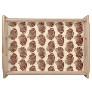 Scallop Shell Block Print, Brown and Beige Serving Tray