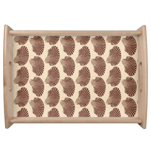 Scallop Shell Block Print Brown and Beige   Serving Tray