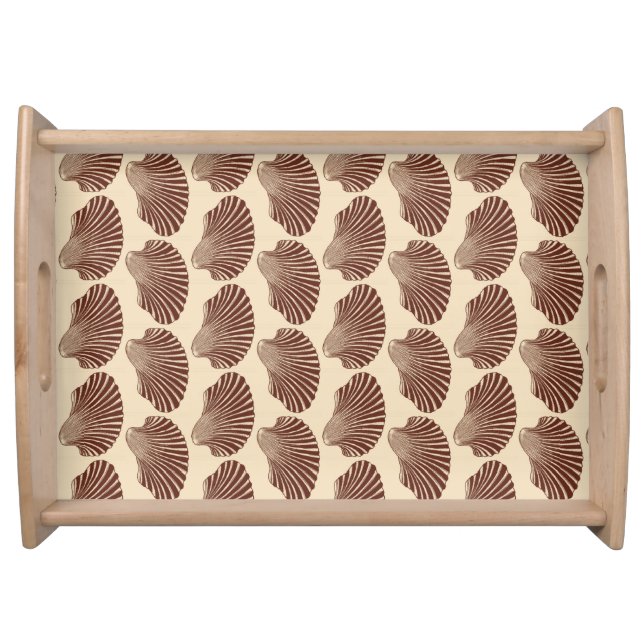 Scallop Shell Block Print, Brown and Beige   Serving Tray (Front)