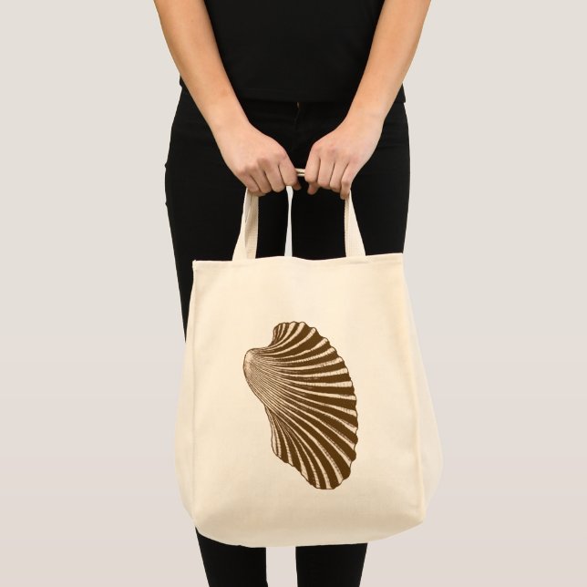 Scallop Shell Block Print, Brown and Beige Tote Bag (Front (Product))