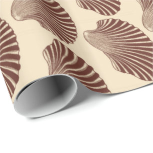 Scallop Shell Block Print, Brown and Beige Wrapping Paper
