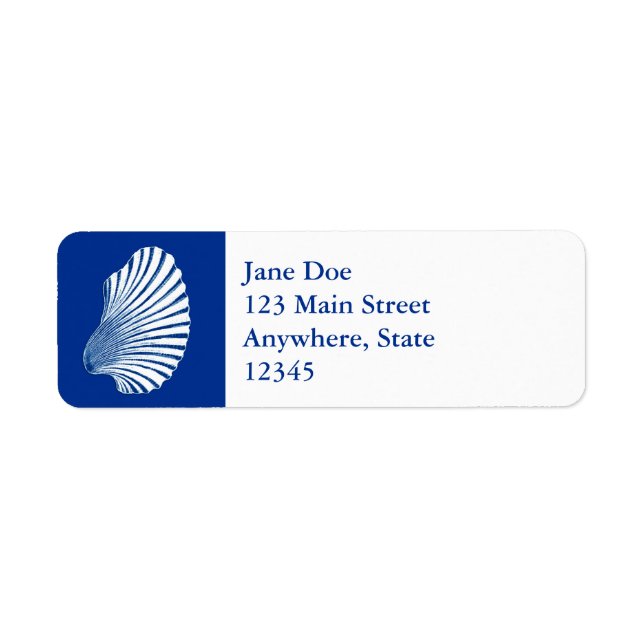 Scallop Shell Block Print, Cobalt Blue and White Label (Front)