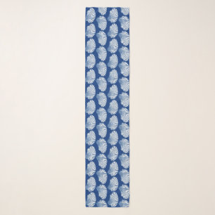 Scallop Shell Block Print, Cobalt Blue and White Scarf