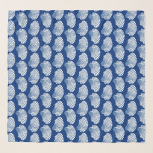Scallop Shell Block Print, Cobalt Blue and White Scarf