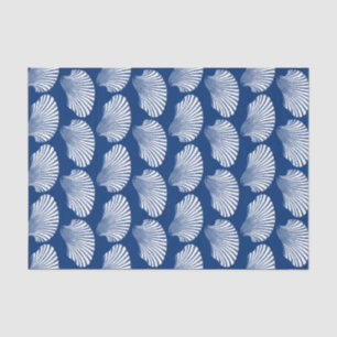 Scallop Shell Block Print, Cobalt Blue and White Tissue Paper