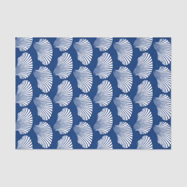 Scallop Shell Block Print, Cobalt Blue and White  Tissue Paper (Front)