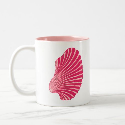 Scallop Shell Block Print Coral Pink and White Two_Tone Coffee Mug