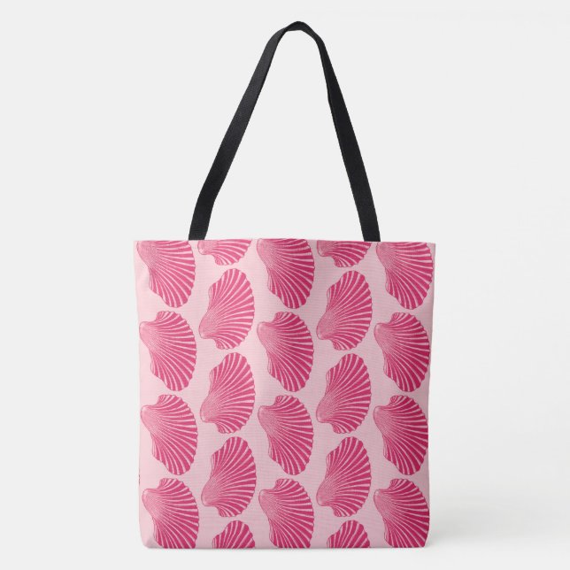 Scallop Shell Block Print, Fuchsia and Pale Pink Tote Bag (Front)