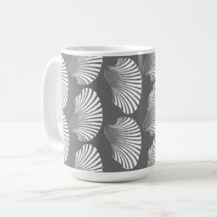 Scallop Shell Block Print, Gray and White Coffee Mug