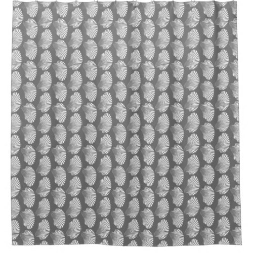 Scallop Shell Block Print Gray and White  Shower Curtain