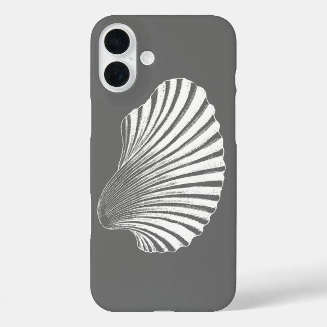Scallop Shell Block Print, Gray / Grey and White Case-Mate iPhone Case (Back)