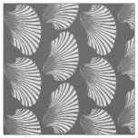 Scallop Shell Block Print, Gray / Grey and White Fabric
