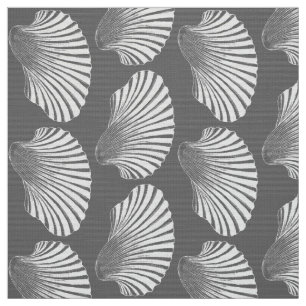Scallop Shell Block Print, Gray / Grey and White Fabric