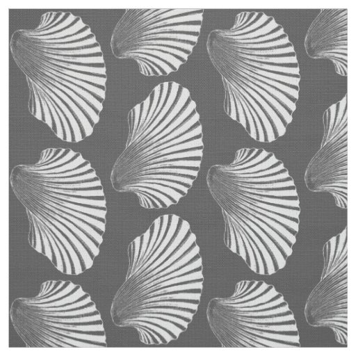 Scallop Shell Block Print, Gray / Grey and White Fabric