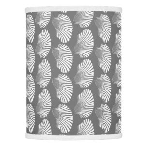 Scallop Shell Block Print, Gray / Grey and White Lamp Shade