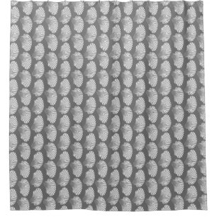Scallop Shell Block Print, Gray / Grey and White Shower Curtain