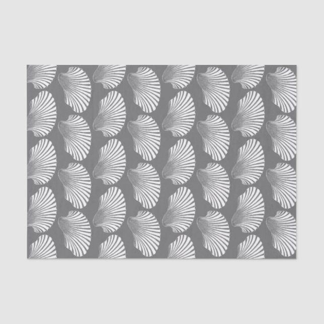 Scallop Shell Block Print, Gray / Grey and White Tissue Paper (Front)