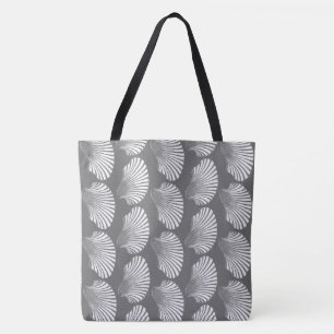 Scallop Shell Block Print, Gray / Grey and White Tote Bag