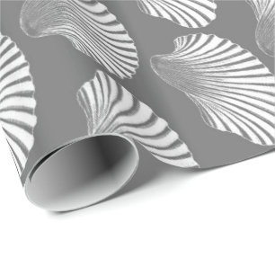 Scallop Shell Block Print, Gray / Grey and White Wrapping Paper