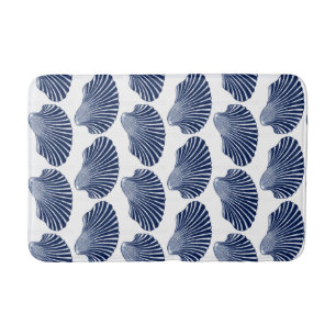 Scallop Shell Block Print, Indigo and White Bath Mat