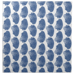 Scallop Shell Block Print, Indigo and White Cloth Napkin