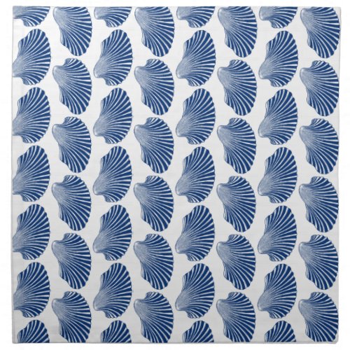 Scallop Shell Block Print Indigo and White  Cloth Napkin