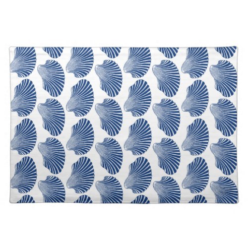 Scallop Shell Block Print Indigo and White  Cloth Placemat