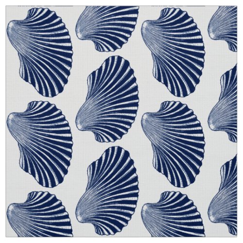 Scallop Shell Block Print Indigo and White Fabric