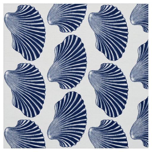 Scallop Shell Block Print, Indigo and White Fabric
