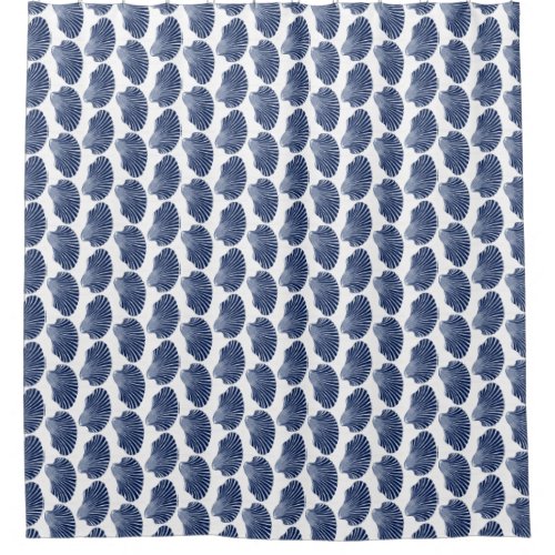 Scallop Shell Block Print Indigo and White Shower Curtain