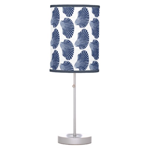 Scallop Shell Block Print Indigo and White Table Lamp