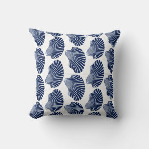 Scallop Shell Block Print, Indigo and White Throw Pillow