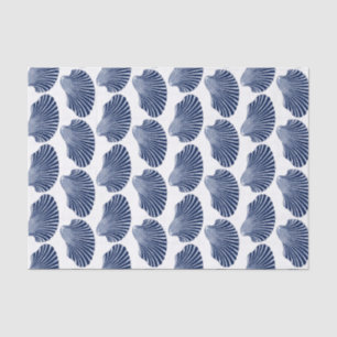Scallop Shell Block Print, Indigo and White Tissue Paper
