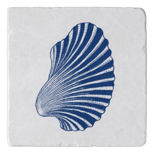 Scallop Shell Block Print Indigo and White  Trivet