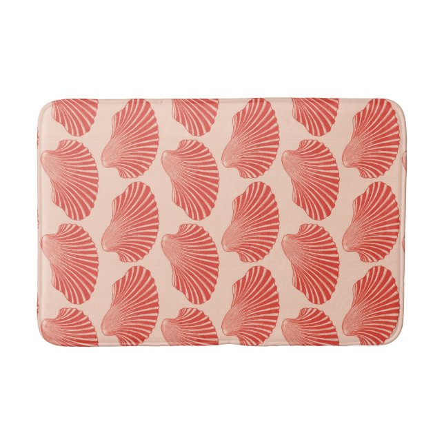 Scallop Shell Block Print, Light Coral Orange Bathroom Mat (Front)