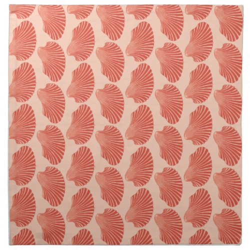 Scallop Shell Block Print Light Coral Orange Cloth Napkin