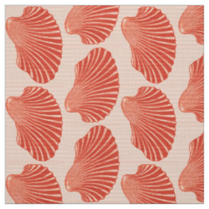 Scallop Shell Block Print, Light Coral Orange  Fabric