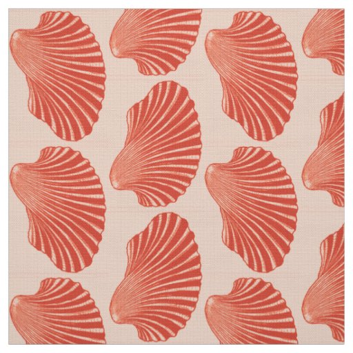 Scallop Shell Block Print, Light Coral Orange  Fabric