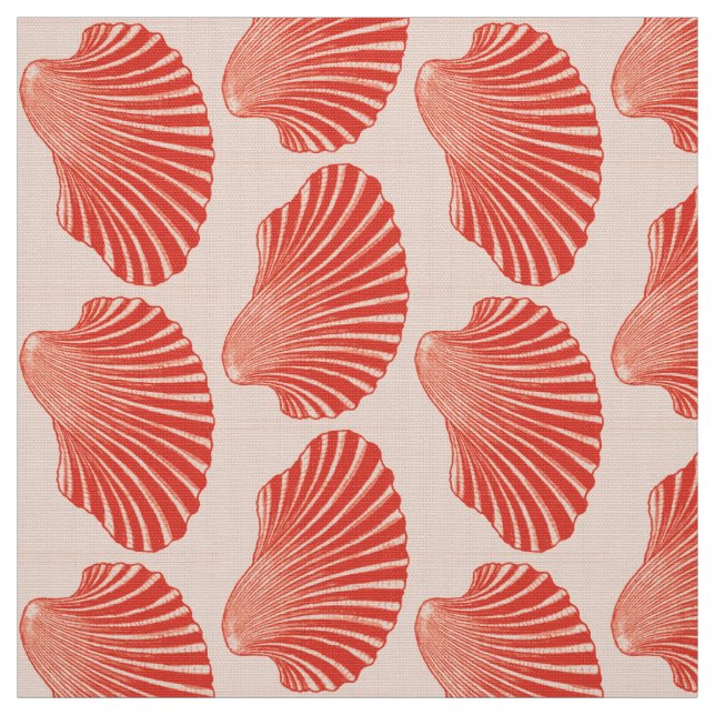 Scallop Shell Block Print, Light Coral Orange Fabric (Swatch)