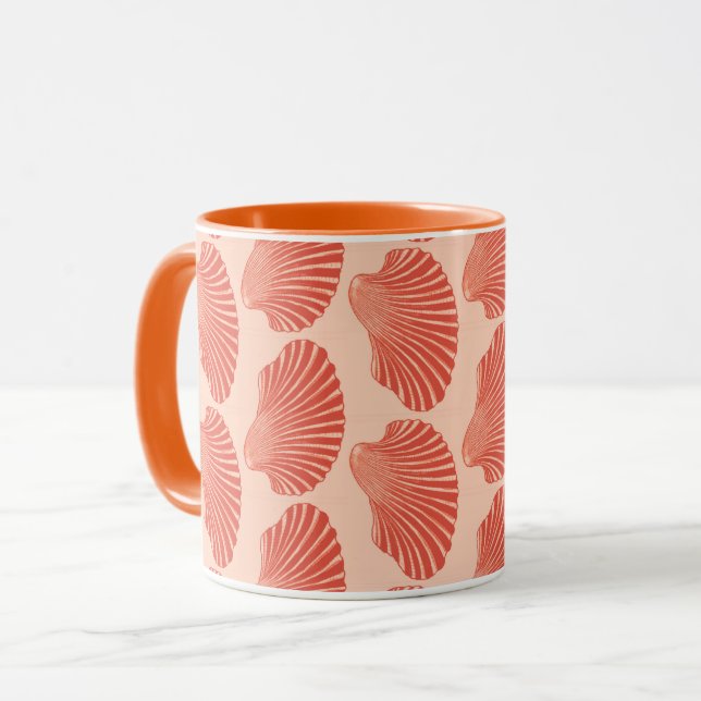 Scallop Shell Block Print, Light Coral Orange Mug (Front Left)